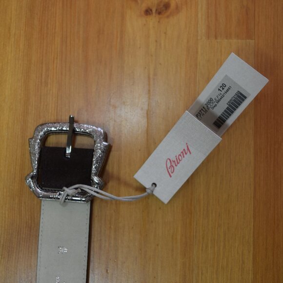 $1100 Brioni Men's Dark Brown Suede Belt Genuine Leather Handmade Italy 120 48 - Picture 9 of 16